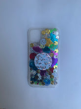 Load image into Gallery viewer, UB Designer Iphone 11 “Mardi Gras on Mars” TPU soft phone case with glitter pop socket
